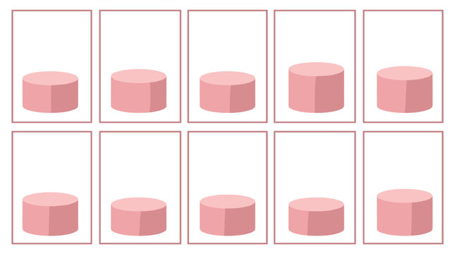 Set of pink cylindrical objects arranged in a grid pattern