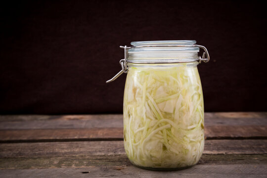 Homemade sauerkraut in preserving jar