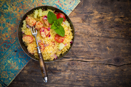 Taboule, Couscous Salad with tomato, cucumber, red onion and peppermint