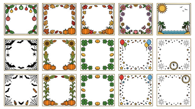 Collection of various decorative autumn themed frames and borders
