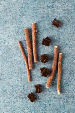 Licorice candies and liquorice root