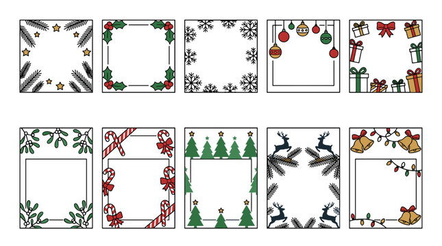 Collection of festive holiday frames and decorative borders for celebrations