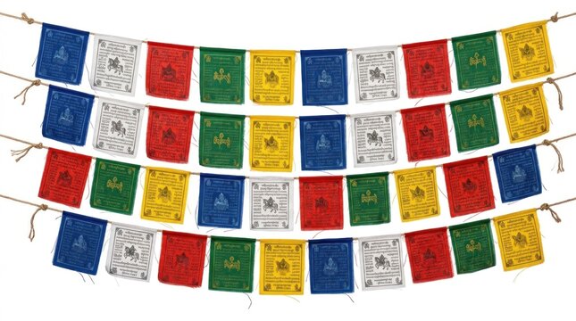 Buddhist prayer flags in various colors.