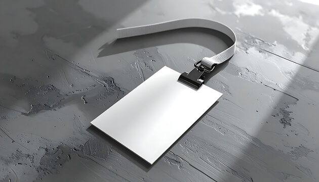 Blank identification card with lanyard on textured gray surface, security pass, access card for events or work