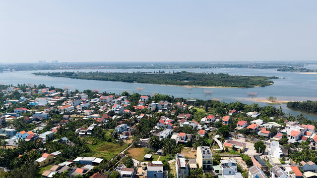 Aerial residential neighborhood view in Hoi An, Vietnam