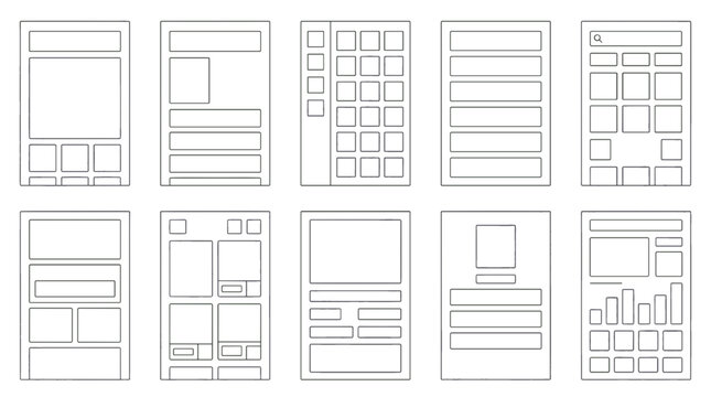Collection of mobile phone and tablet wireframe templates for design
