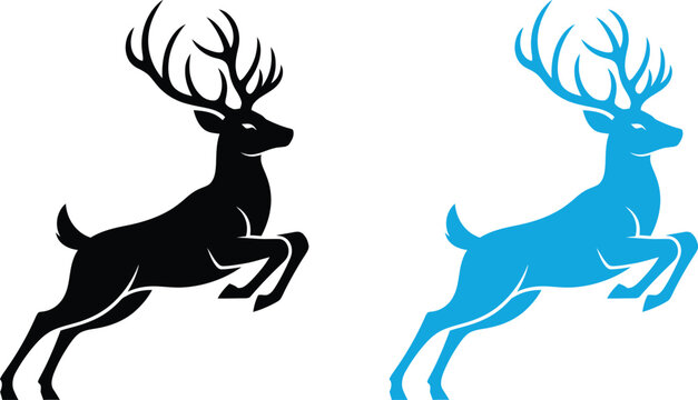 Silhouette of a jumping deer in black and white for minimalist wild animal designs