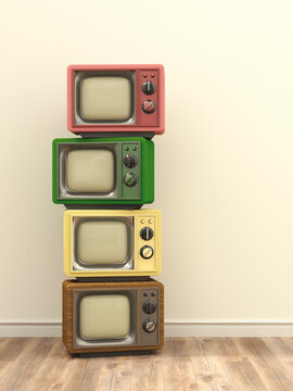 Illustration, stack of old tv