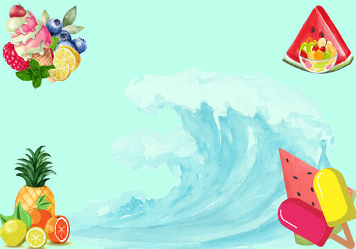 fondo-verano-helados-frutas-tropicales-ola-mar