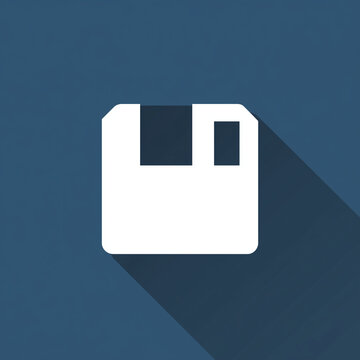 Minimalistische Disketten-Illustration mit Schatten auf blauem Hintergrund &ndash; alte Computertechnik, Datenspeicherung, Backup und nostalgisches Retro-Tech-Design mit Copyspace