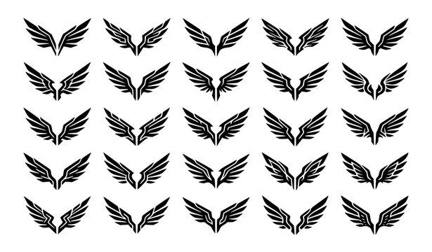 Tribal wing design elements and vector angel wings silhouette set