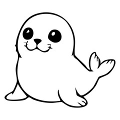 Fototapeta premium Cute baby seal cartoon coloring page line art vector illustration for kids education