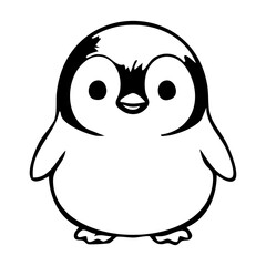 Fototapeta premium Cute baby penguin cartoon coloring page line art vector illustration for kids workbook