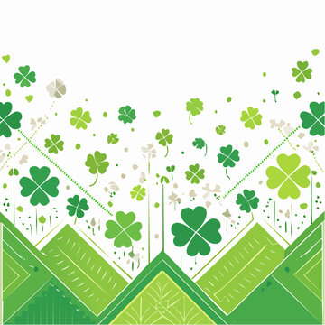 Green Four Leaf Clover Pattern with Geometric Elements