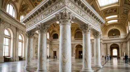 Obraz premium Majestic Marble Columns and Ornate Interior Architecture of a Grand Historical Building
