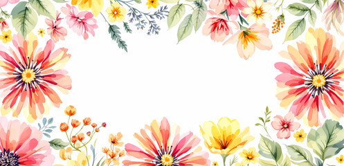 Fototapeta premium Watercolor Blossoms Surrounding Open Space with Artistic Grace