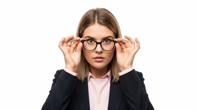 Professional woman expressing surprise with glasses on head