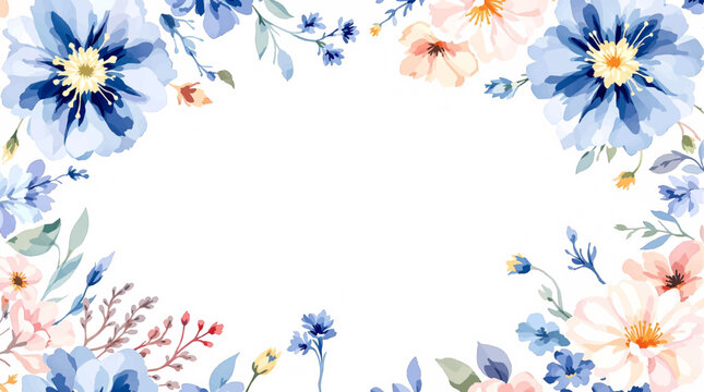 Dreamy Floral Border Painted in Soft Watercolor Brush Strokes