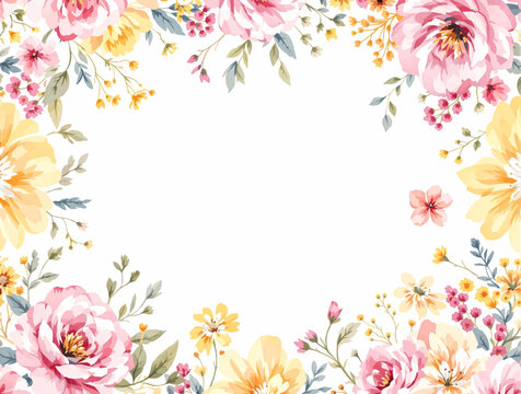 Enchanted Garden Border Filled with Airy Watercolor Flower Beauty