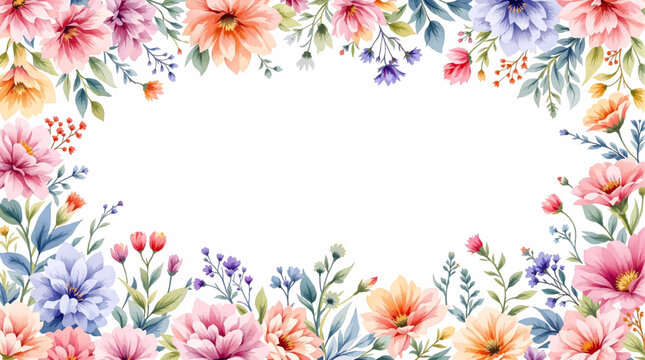 Blooming Petals Surrounding a Soft White Watercolor Background Gracefully