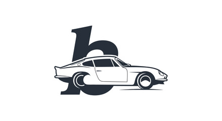Classic Sports Car Silhouette with Bold Letter 'B' - Vintage Automotive Design © Wahyu