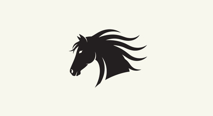 Black horse head silhouette with flowing mane on a light background, vector illustration © Wahyu