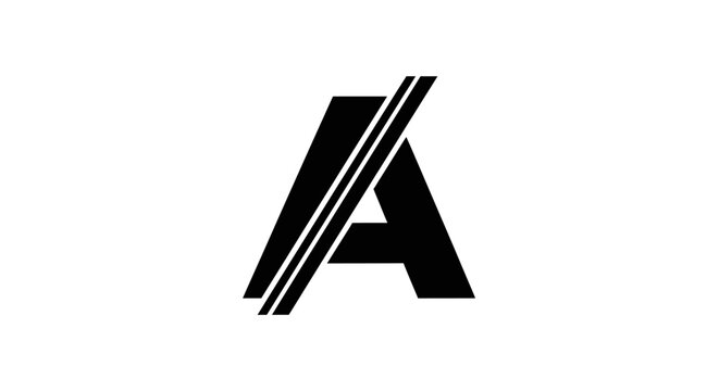 Bold Black Letter A with Diagonal Stripes on White Background