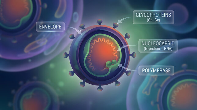 Detailed cross section of Hantavirus particle with labeled anatomy