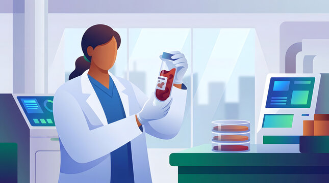 Professional epidemiologist holding hantavirus sample in medical lab