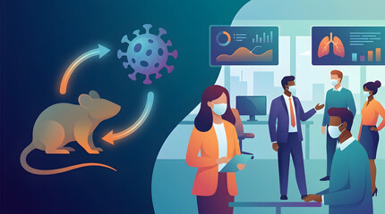 Obraz premium Medical infographic of Hantavirus transmission from rat to office workers