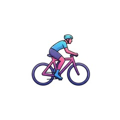 Fototapeta premium Minimalist cyclist riding a pink and blue bicycle