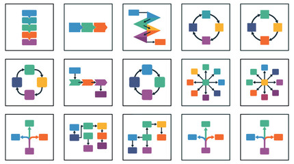 Fototapeta premium Collection of colorful flowcharts and diagrams for process visualization
