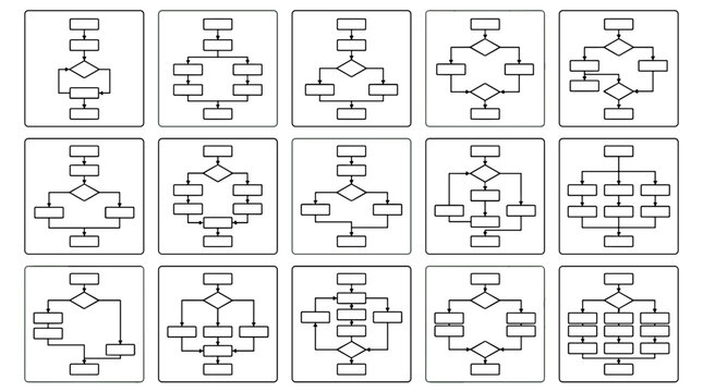Collection of various organizational flowchart diagrams for process mapping