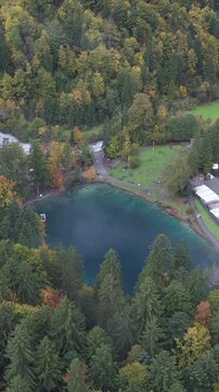 Vertical Aerial View of Blausee Lake Switzerland
