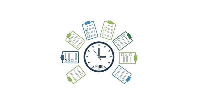 Clock surrounded by mobile phones.