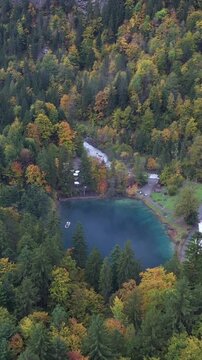 Vertical Aerial View of Blausee Lake Switzerland