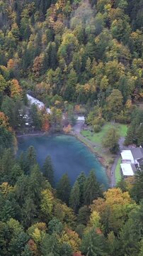 Vertical Aerial View of Blausee Lake Switzerland