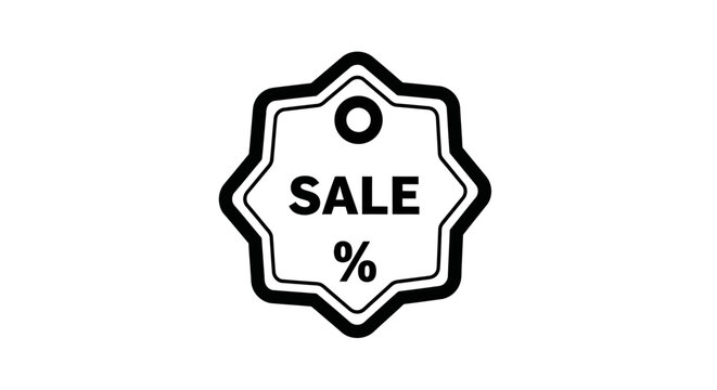 Black and white sale tag icon with percentage sign, retail discount symbol