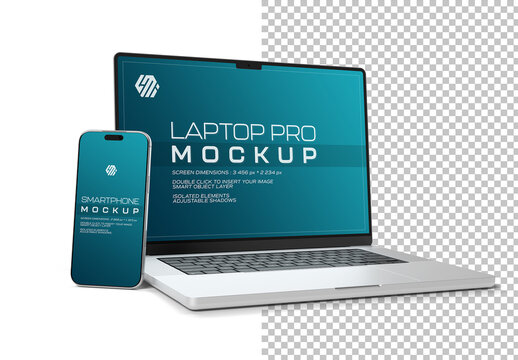Modern Smartphone and Laptop Mockup on White Background