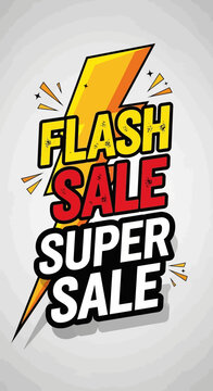 Flash Sale Super Sale Lightning Bolt Red Yellow Text Discount Offer