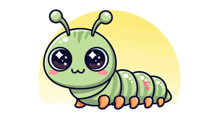 Fototapeta premium Cute cartoon caterpillar with big eyes, smiling and happy, isolated on white background