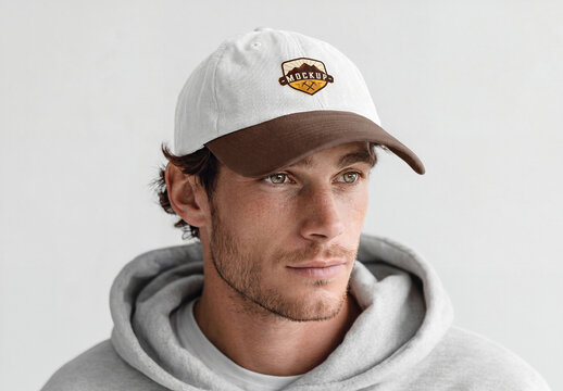 Man Wearing a Blank Cap with Logo Mockup