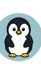 Naklejka premium Cute cartoon penguin character illustration, simple and adorable, isolated on blue circle background