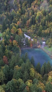 Vertical Aerial View of Blausee Lake Switzerland