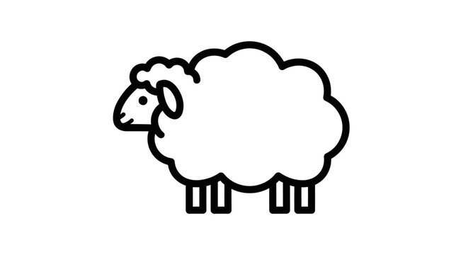 Simple line art icon of a fluffy sheep facing left on a white background