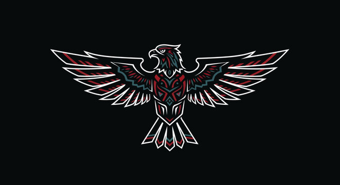 Native American Style Eagle Emblem - Tribal Bird Art on Black Background