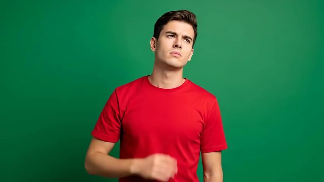 Young man holding his ear in apparent discomfort