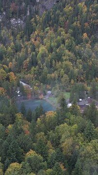 Vertical Aerial View of Blausee Lake Switzerland