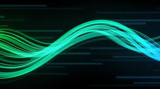 Dynamic glowing wave patterns in electric blue and green