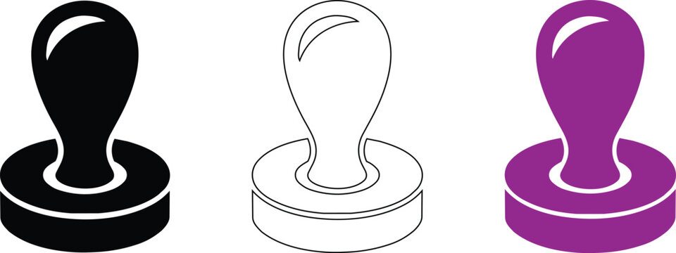 Rubber stamp tool for business document approval and rubberized seal vector illustration set.